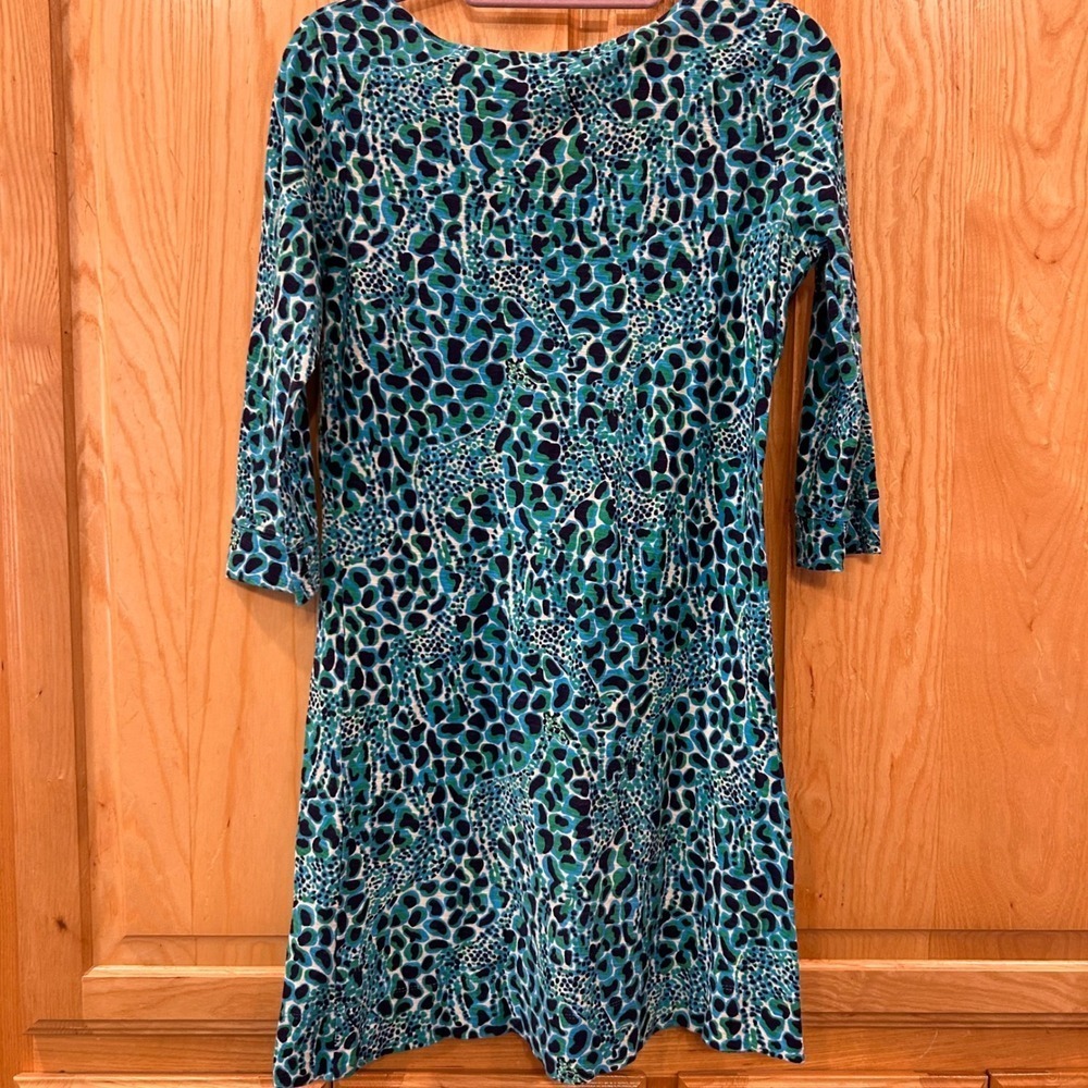 Lilly Pulitzer Dress Blue Green Animal Print 3/4 Sleeve Cotton - Picture 3 of 8